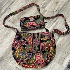 Vera Bradley Black and Pink Crossbody Bag Quilted Fabric